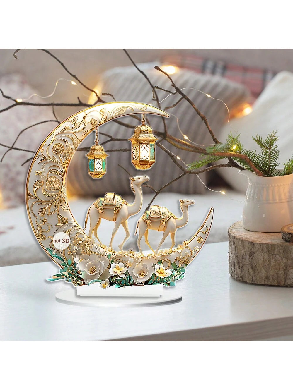 1 Traditional Golden Crescent Moon Lantern Decorative Ornament 2D ...