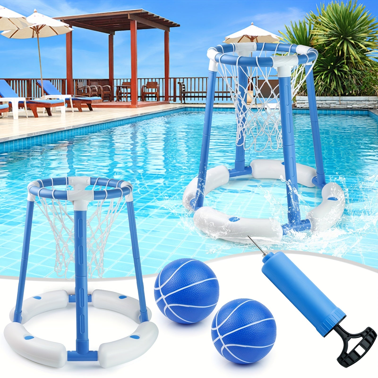 MQUDUO 360 Floating Pool Basketball Game with Balls Pump RedBlue