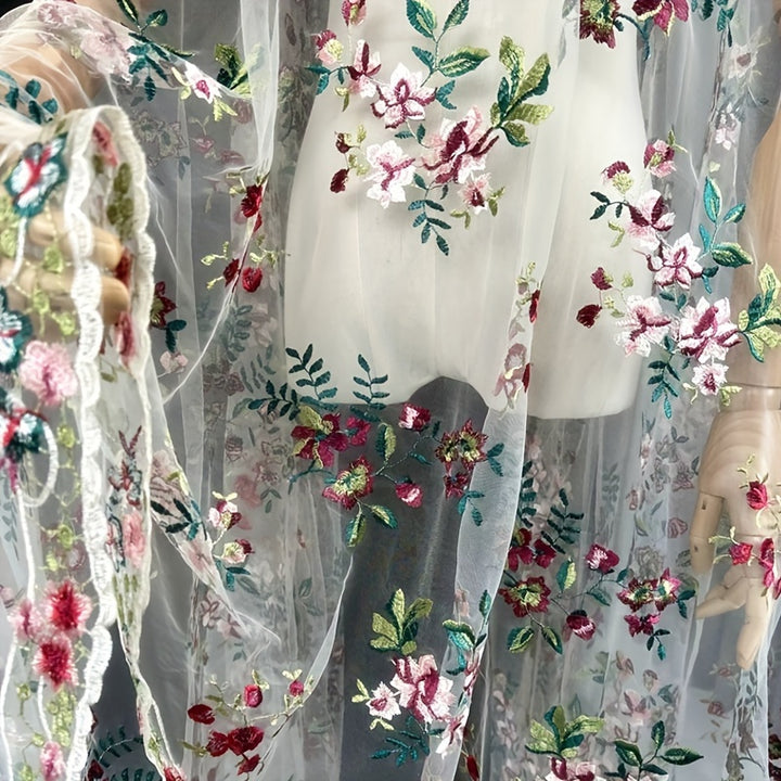 Floral Embroidered Sheer Mesh Fabric  Large Roll NJ7984