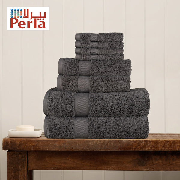 Towel Perla 8pcs Set (Bath/Hand/Face) Dark Gray