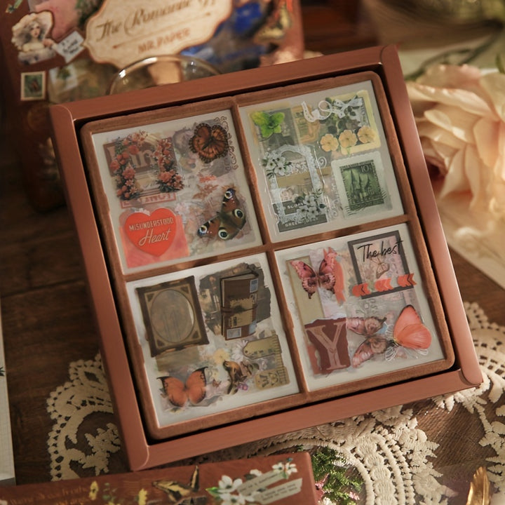 Set 20 Fogli Adesivi Decorativi Scrapbooking - PET Impermeabile, 4 Temi, Per Journaling E Fai Da Te
