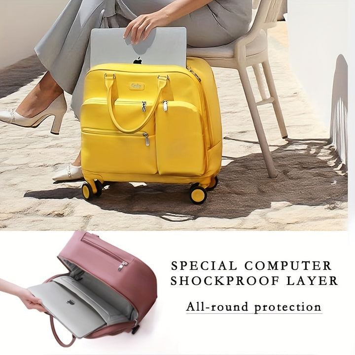 Quilted Soft Shell Laptop Bag with Telescopic Handle-AML101856