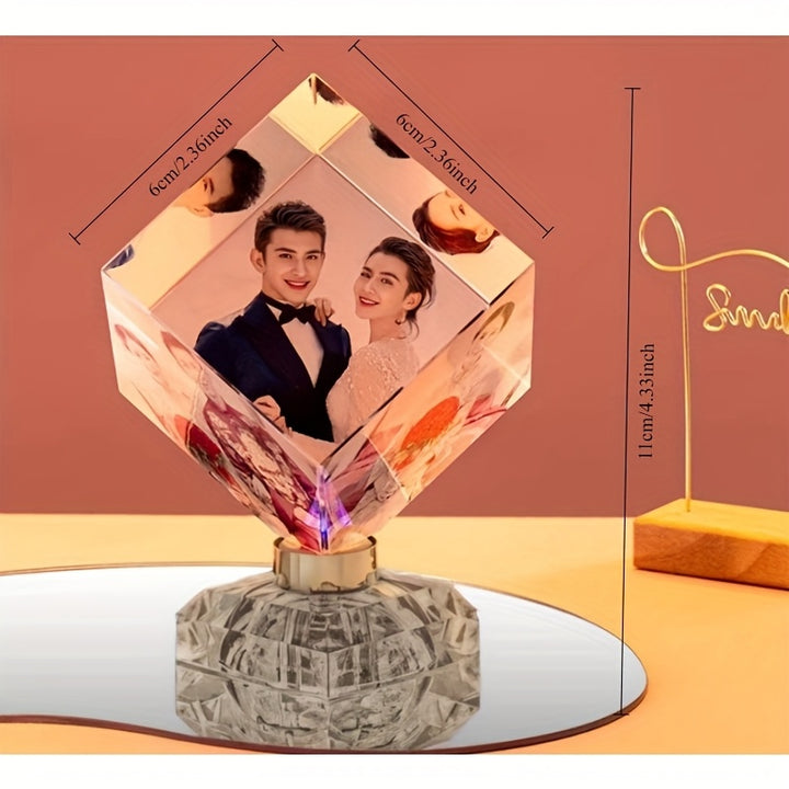 Customized Three-Sided Rotating Crystal Cube Photo Frame, Can Be ...