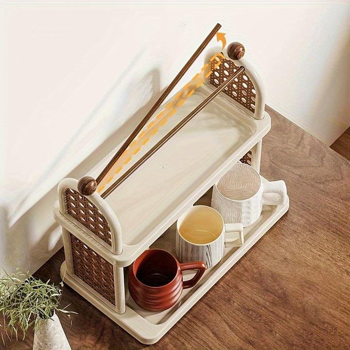 Vintage Floral Cut-Out Design Double-Tier Cup Holder - PP+Wood, Large ...
