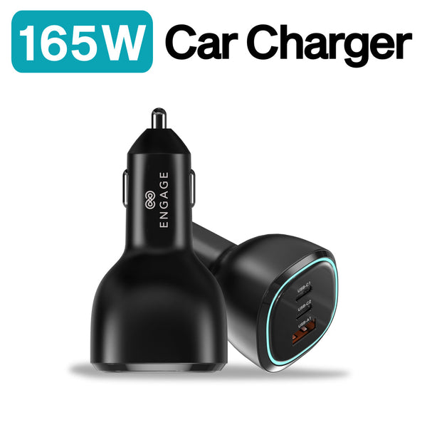 Engage 3 Port PD USB-C 165W Car Charger Black-TUR0