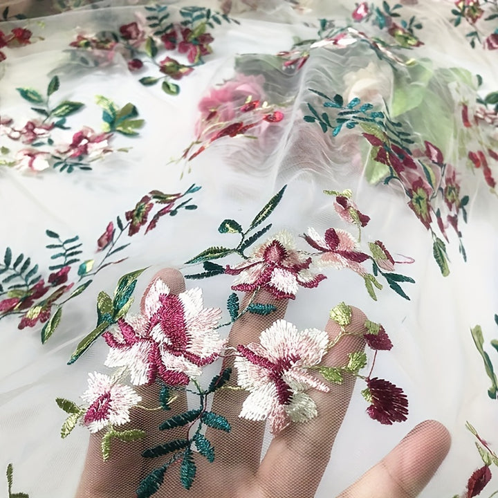 Floral Embroidered Sheer Mesh Fabric  Large Roll NJ7984
