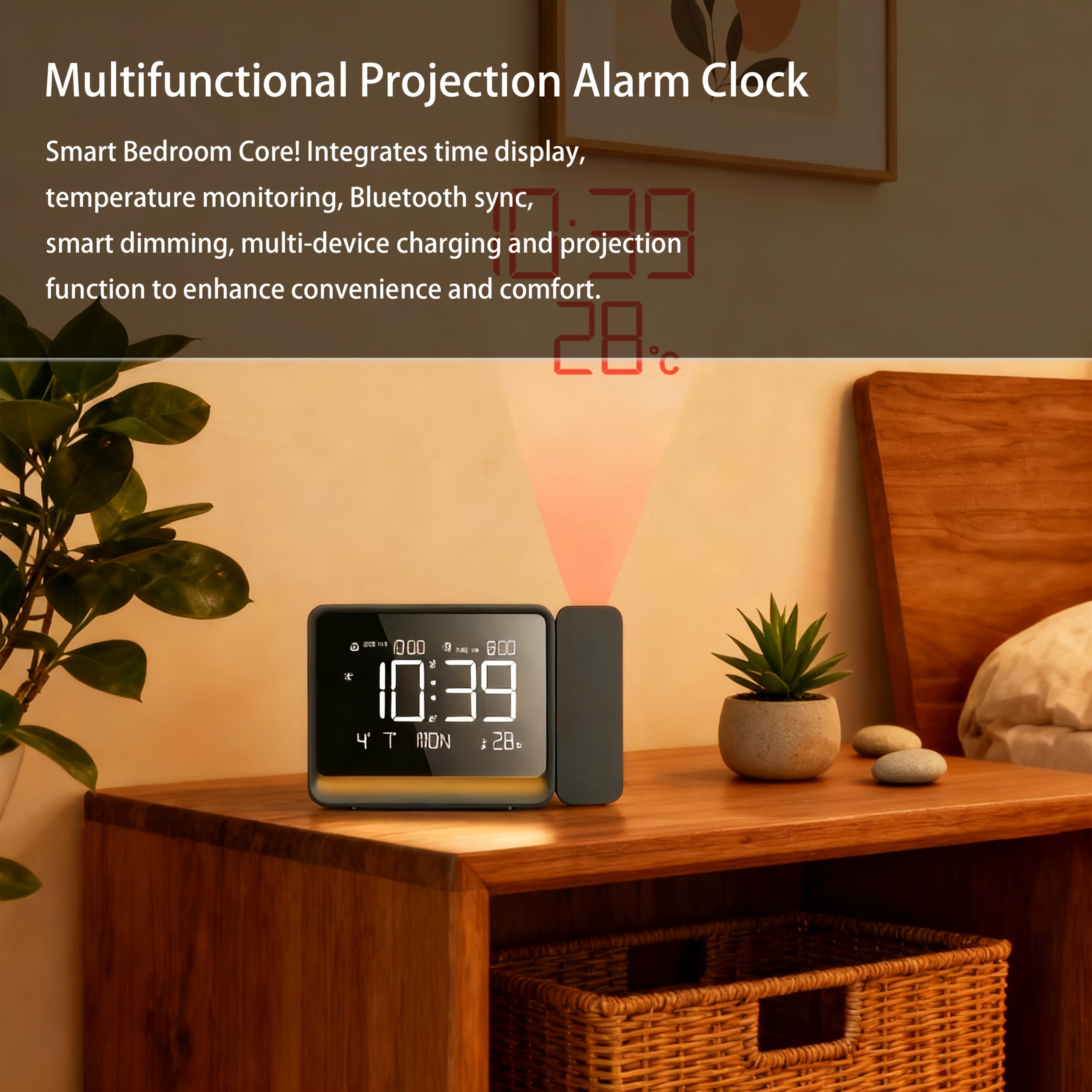 Multifunctional Large Screen Projection Clock with Bluetooth Sync - 180 ...