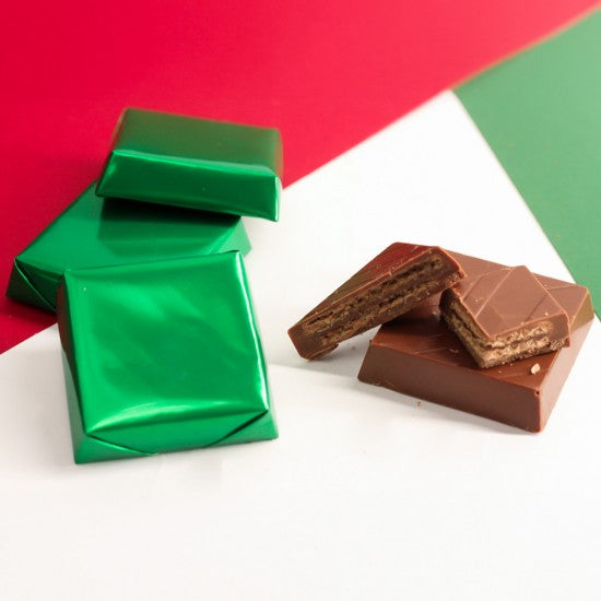 Square chocolate biscuits green