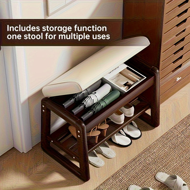 1pc Modern Shoe Storage Bench with Integrated Shelf - Durable Hardwood ...