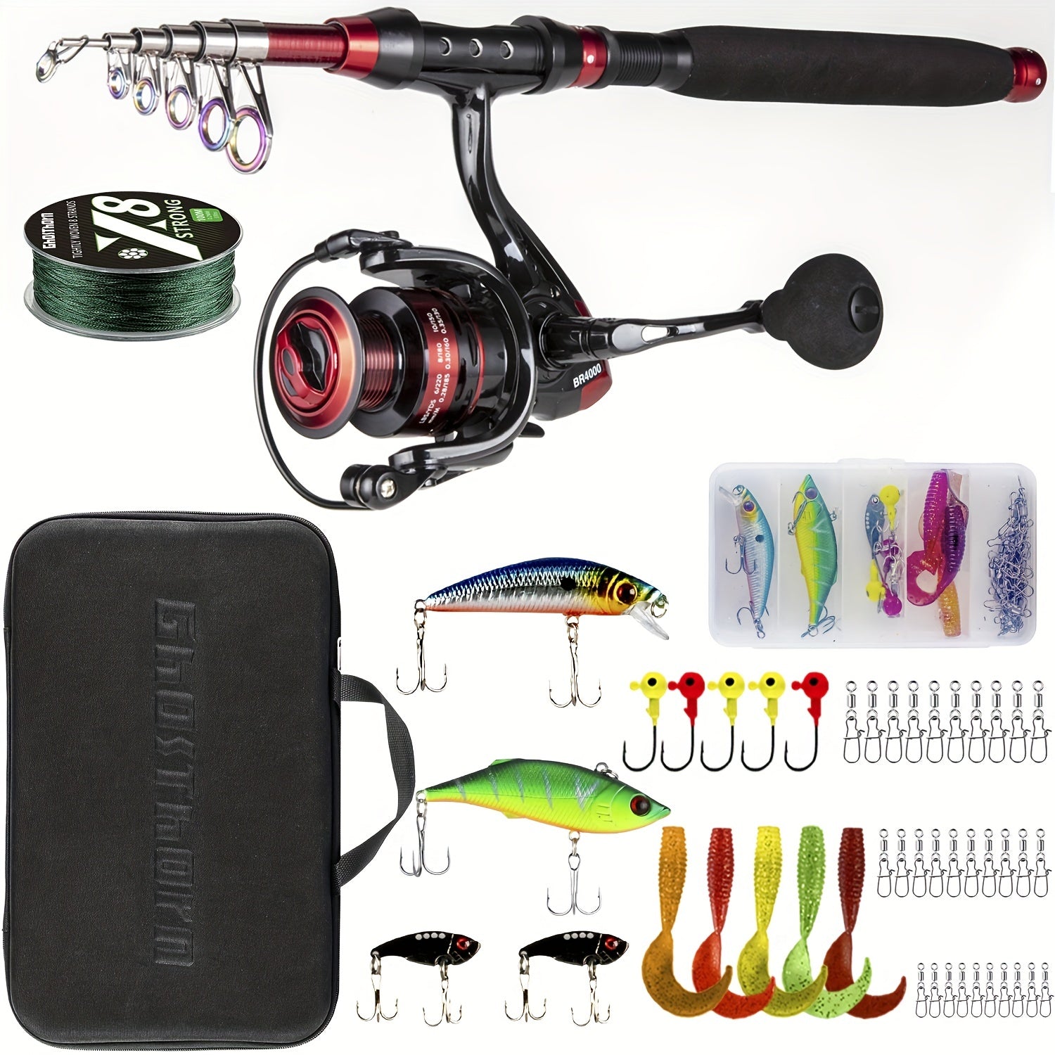Compact Fishing Rod and Reel Combo Kit with Carrier Bag - EARJ – SOOOQ