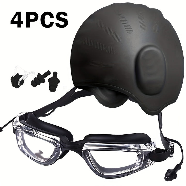 4pcs Large Frame Swimming Goggles Set, Unisex Swimming Kit, Leak-Proof ...