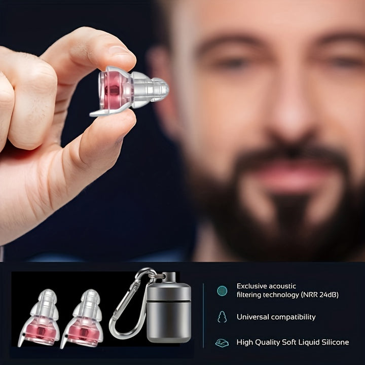 High-Fidelity Earplugs with Metal Keychain Case & 2 Interchangeable ...