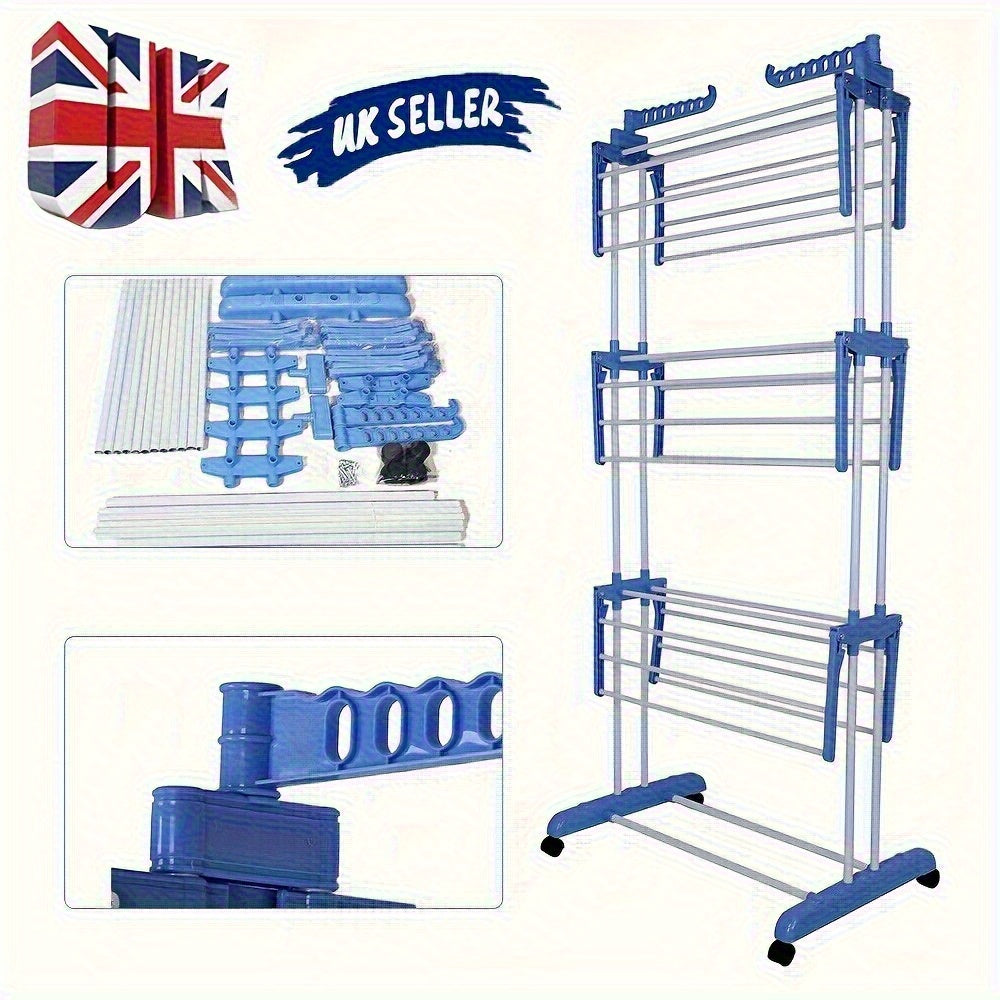 8 Scenes, 7 Festivals Adjustable Blue Folding Clothes Drying Rack with ...