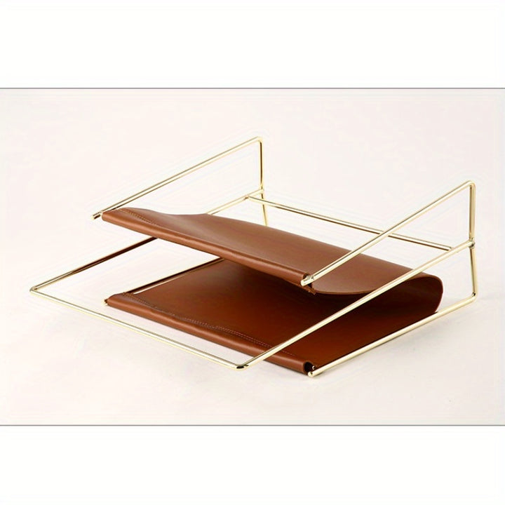 Modern Brown Leatherette & Brass Metal Floor-Standing Magazine Holder ...