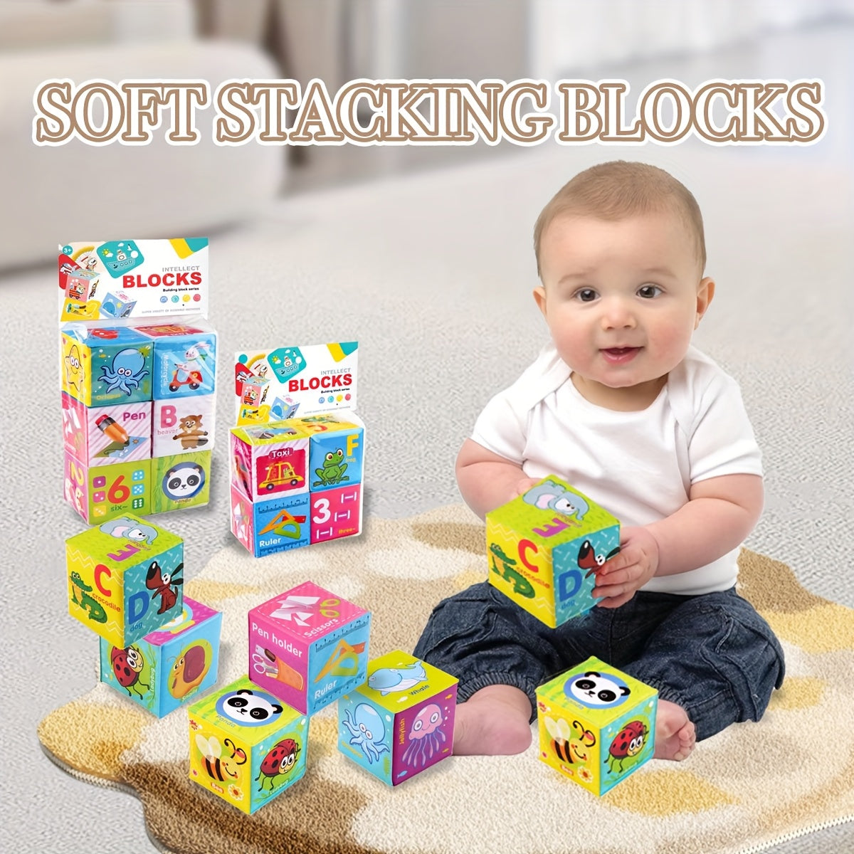 Soft Stacking Blocks, Sensory Stacking Fun for Babies - Set of 4/6 Soft ...