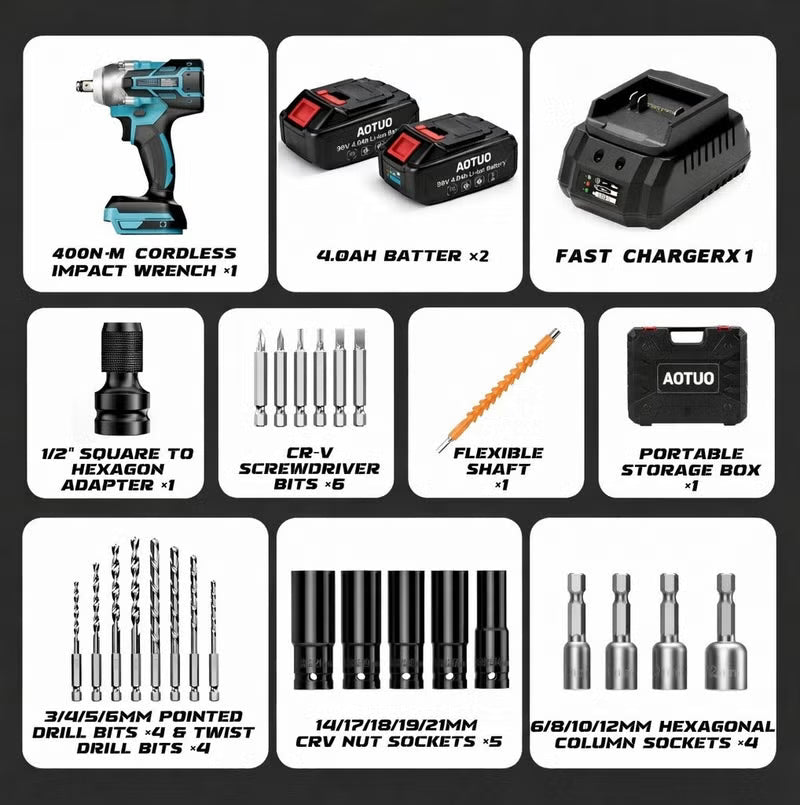 Powerful 98V Brushless Impact Wrench Kit - APS79 – SOOOQ