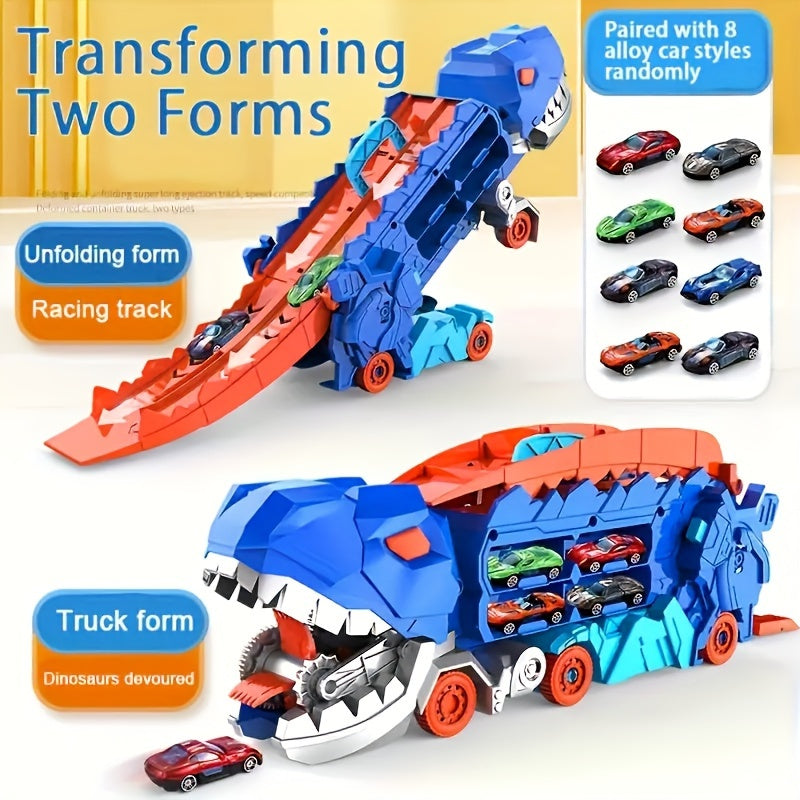 Dinosaur Hauler Track Toy with Transforming T-Rex and Race