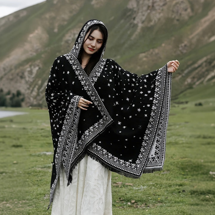 Retro Geometric Star Shawl-AML101854