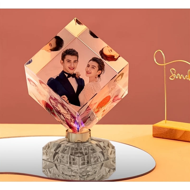 Customized Three-Sided Rotating Crystal Cube Photo Frame, Can Be ...