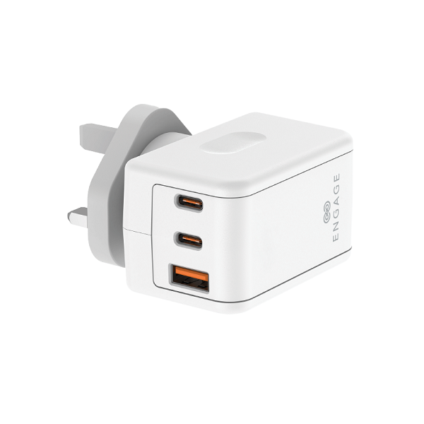 Engage 65W Dual USB-C + USB-A Power Adapter With 180 Degree Rotating Plug