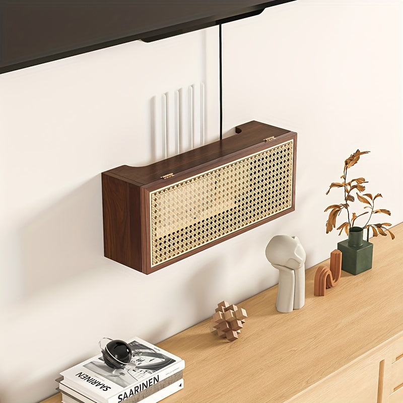 Wooden WiFi Router Storage Box with Woven Rattan - IUHG – SOOOQ