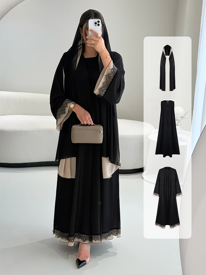 3pcs Middle Eastern Traditional Robe Set - Elegant Long-Sleeve Muslim ...