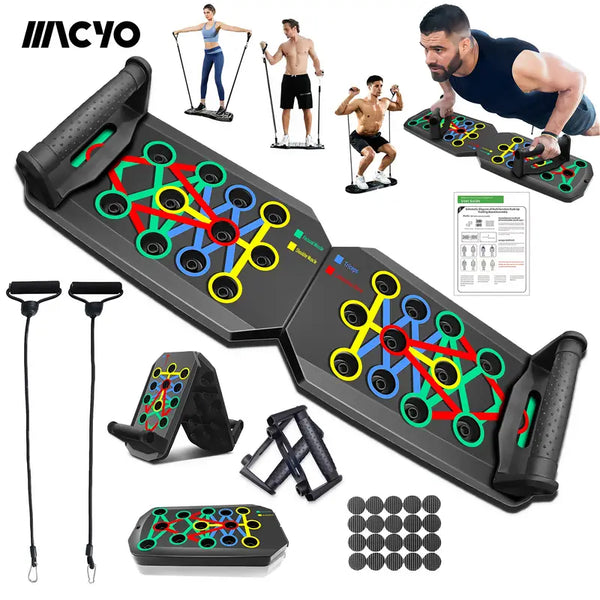 MACYO 28Hole PushUp Board with Resistance Bands- RZCR128