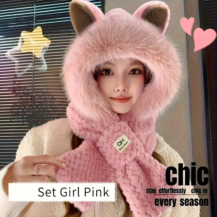 Cozy Animal Plush Hat  Scarf Set-AML10124