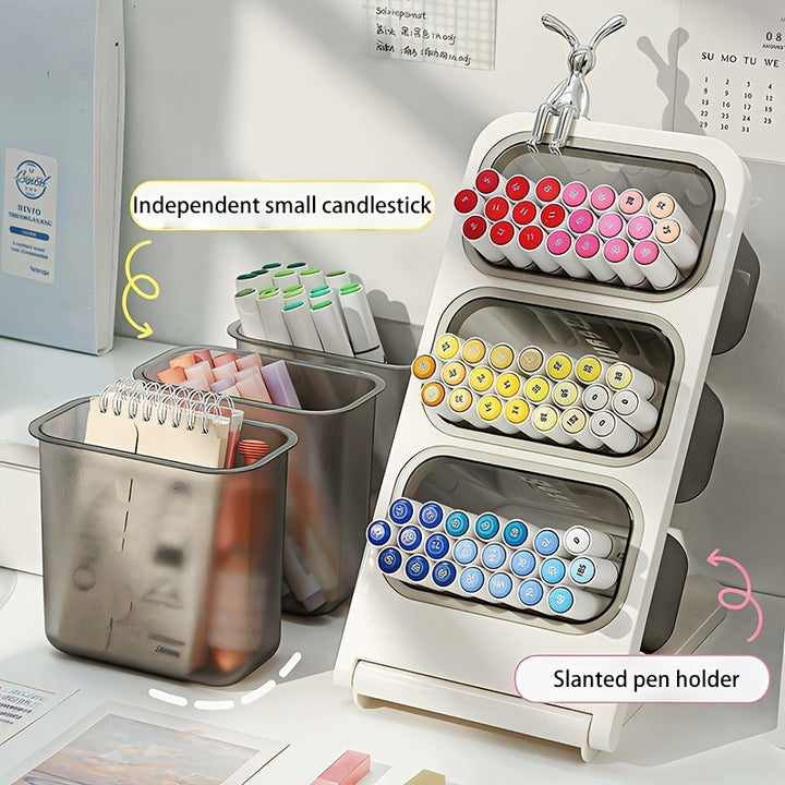 4pcs (3pcs Storage Boxes And 1pc Rack) Marker Storage Boxes, Pen Holder ...