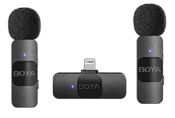 BOYA ULTRA COMPACT 2.4GHZ WIRELESS MICROPHONE WITH DUAL TRANSMITTER FOR IOS (BY-V2)- 6U55