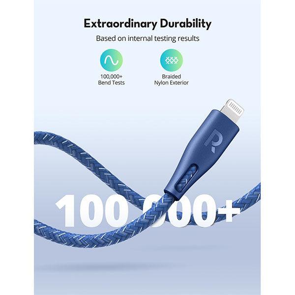 RAVPower Type-C to Lightning Cable 2m Nylon Blue - Future Store