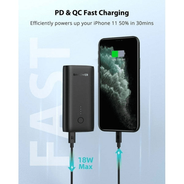 RAVPOWER RP-PB205DGR 10000mAh PD+QC 20W Power Bank Black - Future Store