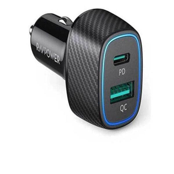 RAVPower RP-VC009 48W Dual Port Car Charger with PD30W + QC3.0 Black Offline - Future Store