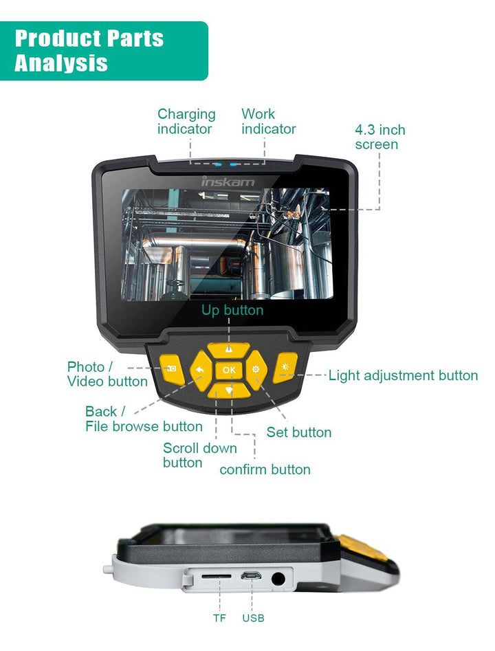 Inskam Hard Cable 4.3 inch LCD Digital Inspection Endoscope 1080P HD 10 Meter - Future Store