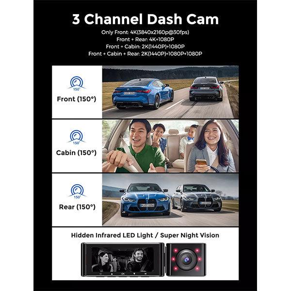 Azdome M550 Pro 3 Channel Dash Cam 4K+1080P+1080P Dash Cam with 5G WiFi & GPS - Future Store