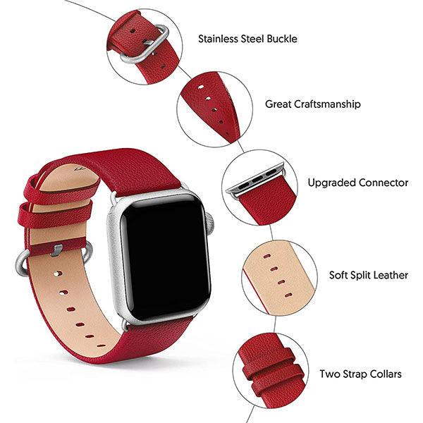 Fullmosa Leather Watch Band for Apple Watch 45/44/42mm Red - Future Store