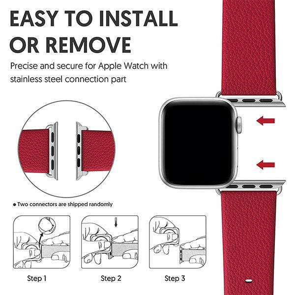 Fullmosa Leather Watch Band for Apple Watch 45/44/42mm Red - Future Store