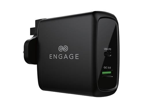 Engage Pd+Qc 3.0 Charger Type C 60W With Uk Plug (Black)-RWWU