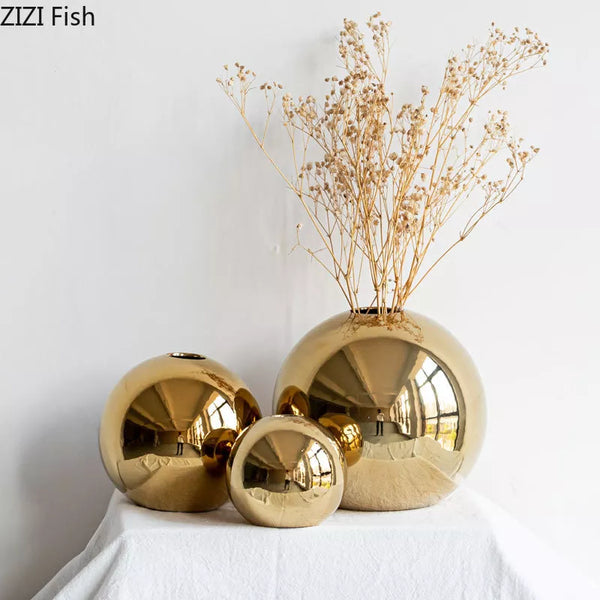 Plating Golden Ball Ceramic Vase - Z85X