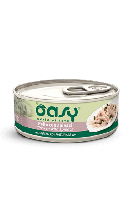 Oasy Chicken with Spinach Pet Food for Cats 18 Tins (150 Grams)