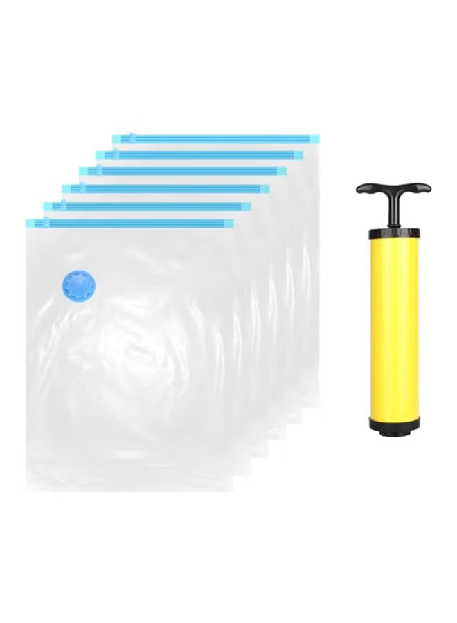 7-Piece Vacuum Storage Bag With Suction Pump Set Clear/Blue/Yellow 70x ...