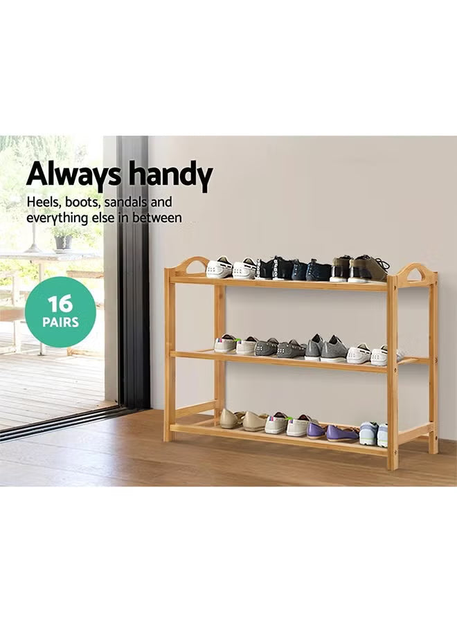 Elegant 3-Tier Natural Bamboo Shoe Rack with Rounded Handles - APS52 ...