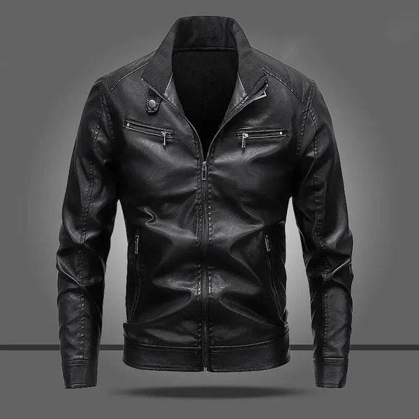 Men Shearling Jackets Stand Collar Slim Fit Casual Outerwear Male Leather Coats