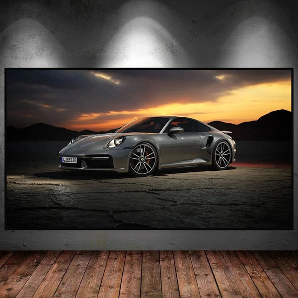 Sunset Silver Gray Car Canvas Art for Modern Decor - nn1ef