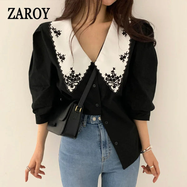 Elegant Embroidery Lace Women Blouse - 8X1C