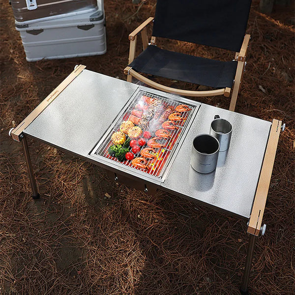 Camping Stainless Steel Folding Table Portable Combination BBQ Table Outdoor Barbecue