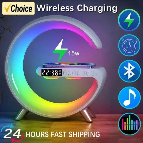 Wireless Speaker Smart Wake LED RGB Night Light with 15W Wireless Charger - WSR392