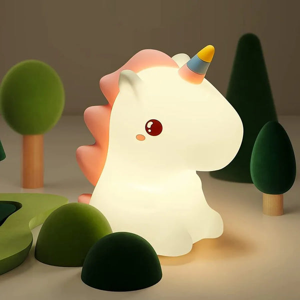 Unicorn Silicone LED Night Light: Cute Cartoon Animal, USB Rechargeable, Bedroom Decor Touch Lamp  698U