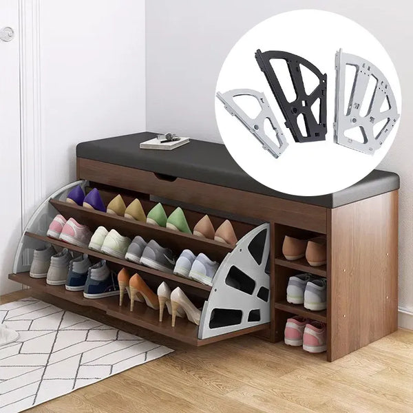 خزانة درج الأحذية المفصلي، خزانة مفصلية، ملحقات معدنية من الفولاذ المقاوم للصدأ، رف قابل للطي، 3 طبقات - قطعتان
