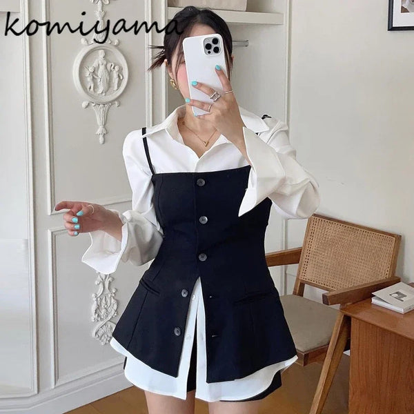 Komiyama Turn Down Collar Long Sleeve Blouse - YXDB